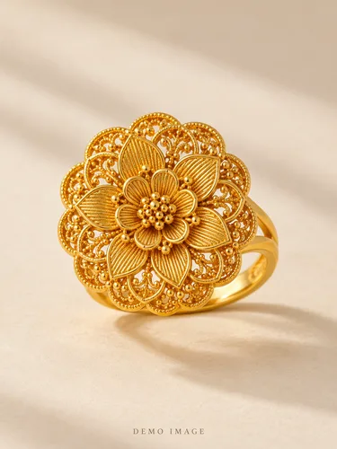 AI-generated demo image of Rosette Ring; fictional gold-plated jewellery