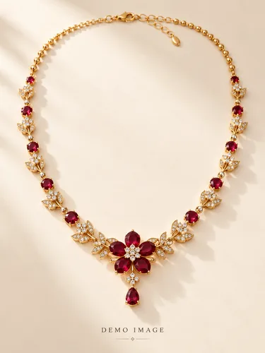 AI-generated demo image of floral necklace; not real merchandise
