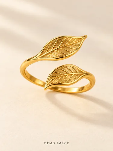 AI-generated demo image of Leaf Ring; fictional gold-plated jewellery