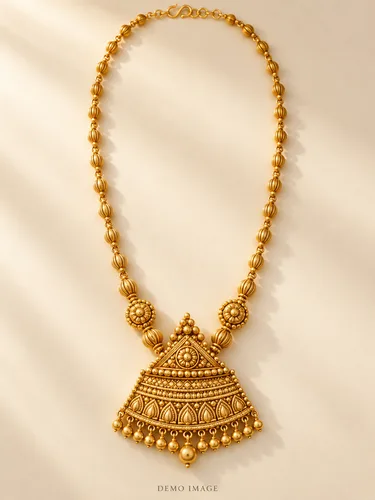 AI-generated demo image of Temple Pendant Necklace; fictional gold-plated jewellery