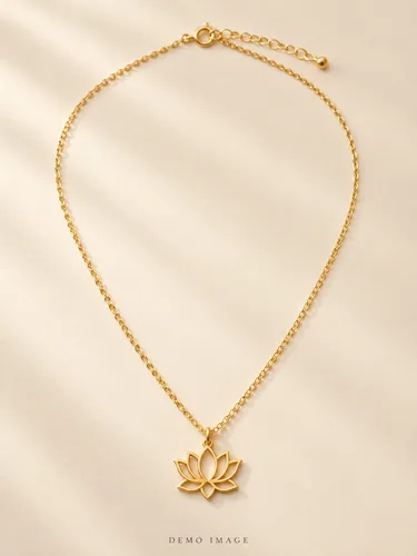 AI-generated demo image of Lotus Pendant Necklace; fictional gold-plated jewellery